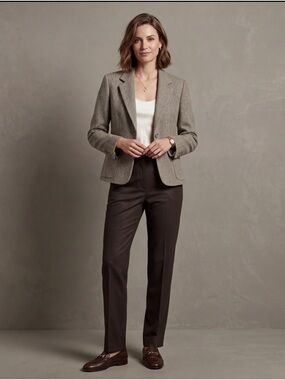 Weekend Max Mara 100% Virgin Wool Herringbone Blazer Made in Italy Blue Brown